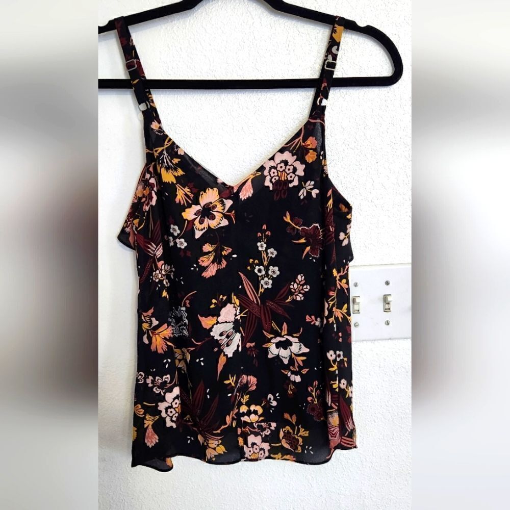 A.L.C. Black Floral Silk Ruffles Top Size 0